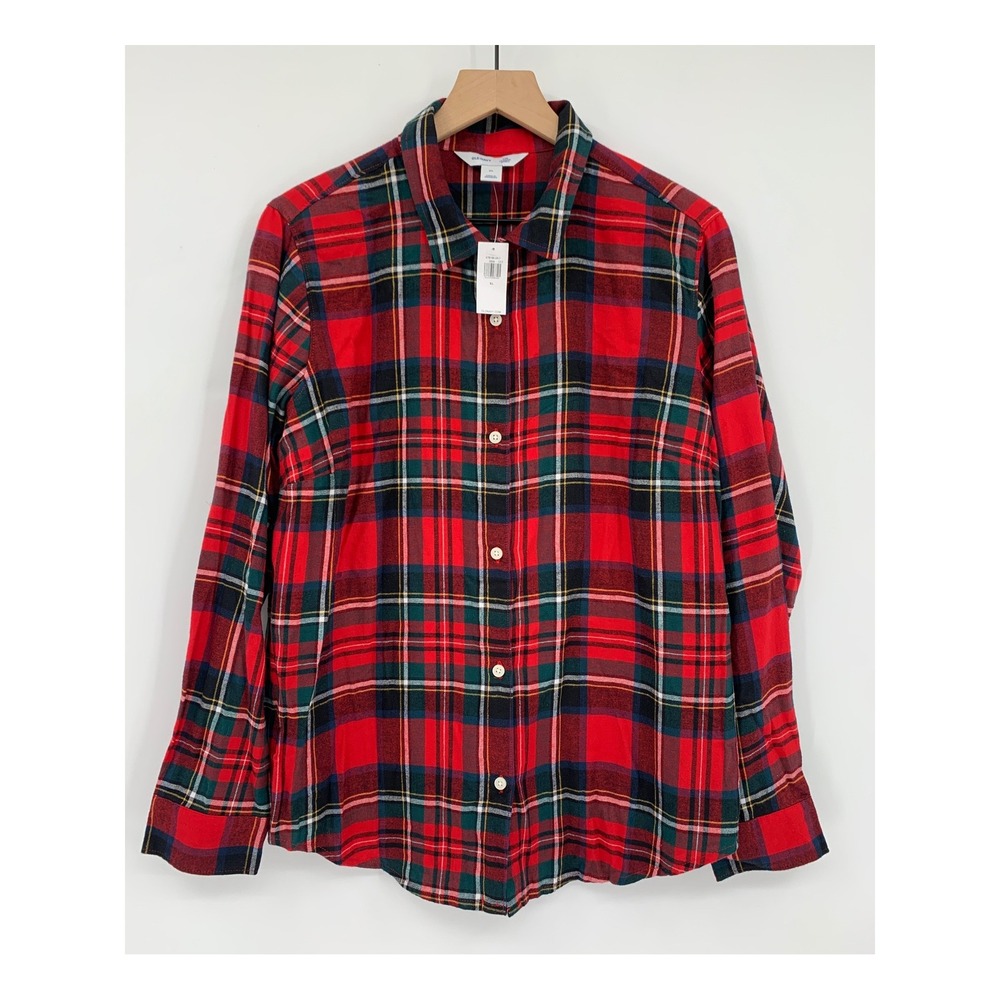 Old Navy Shirt Womens XL Red Green Plaid Long Sleeve Holiday Christmas NEW